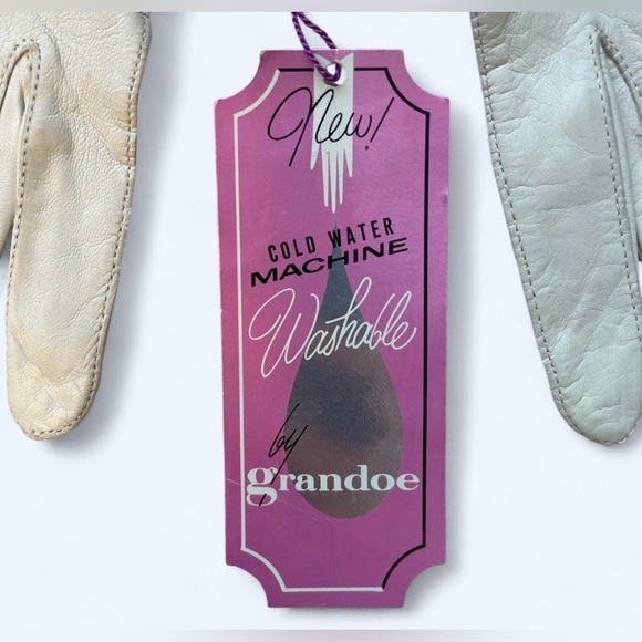 Grandoe vintage washable white Leather Women's Gloves wedding classic artdeco - Picture 2 of 6